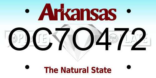 OC7O472 Arkansas License Plate
