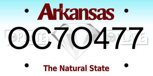 OC7O477 Arkansas License Plate