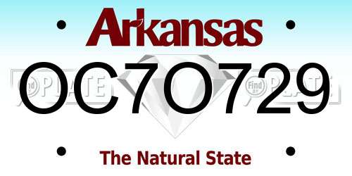 OC7O729 Arkansas License Plate
