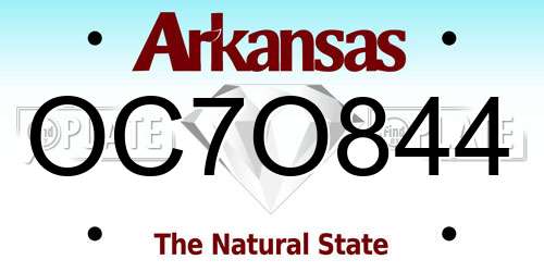 OC7O844 Arkansas License Plate