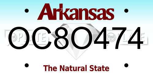 OC8O474 Arkansas License Plate