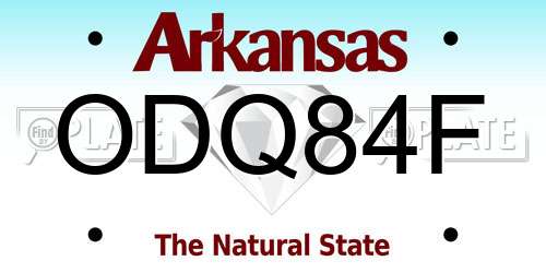 ODQ84F Arkansas License Plate