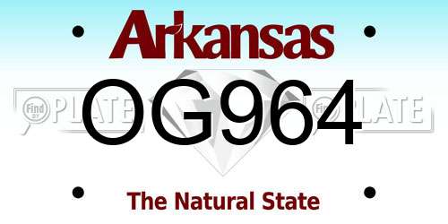 OG964 Arkansas License Plate