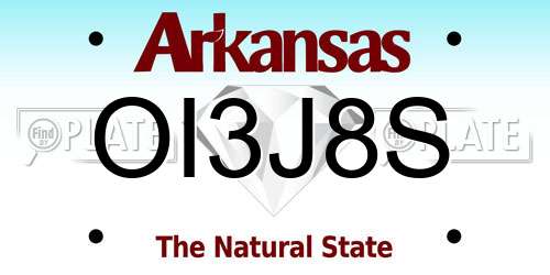OI3J8S Arkansas License Plate