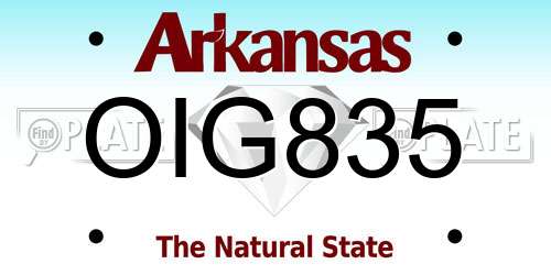 OIG835 Arkansas License Plate