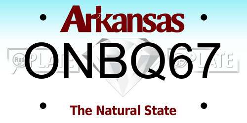 ONBQ67 Arkansas License Plate