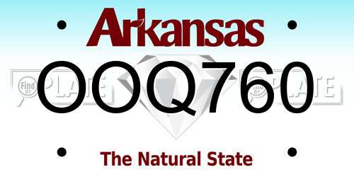 OOQ760 Arkansas License Plate