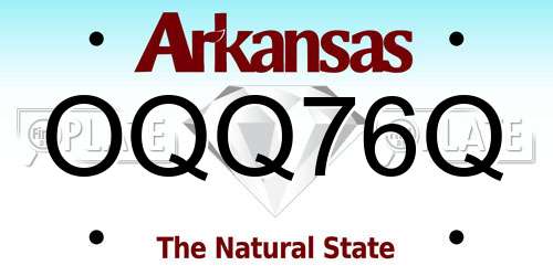 OQQ76Q Arkansas License Plate