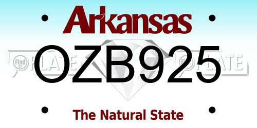 OZB925 Arkansas License Plate