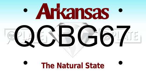 QCBG67 Arkansas License Plate