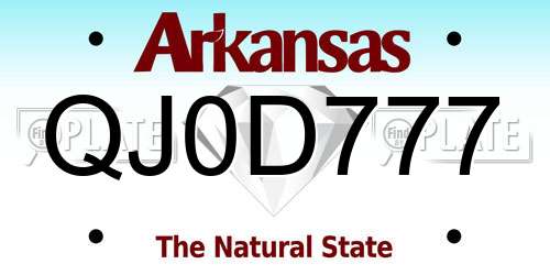 QJ0D777 Arkansas License Plate
