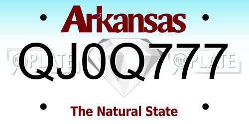 QJ0Q777 Arkansas License Plate