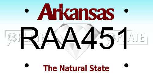RAA451 Arkansas License Plate