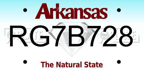 RG7B728 Arkansas License Plate