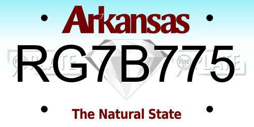 RG7B775 Arkansas License Plate