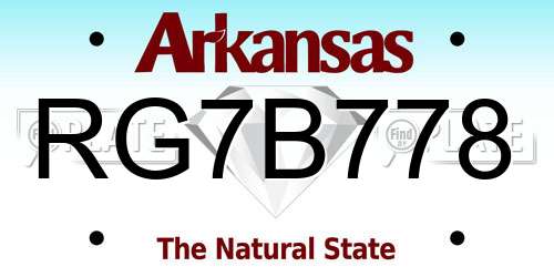 RG7B778 Arkansas License Plate