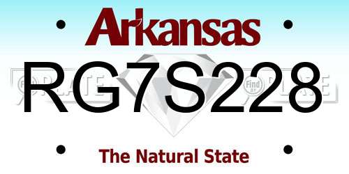 RG7S228 Arkansas License Plate