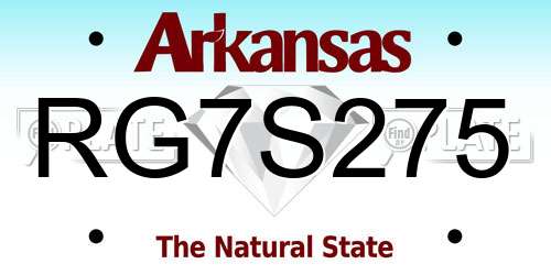 RG7S275 Arkansas License Plate