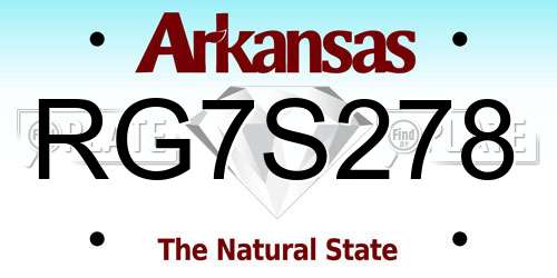 RG7S278 Arkansas License Plate