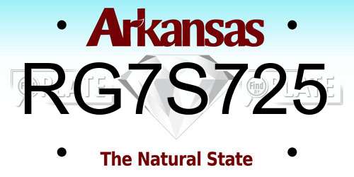 RG7S725 Arkansas License Plate