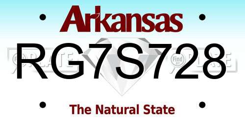 RG7S728 Arkansas License Plate