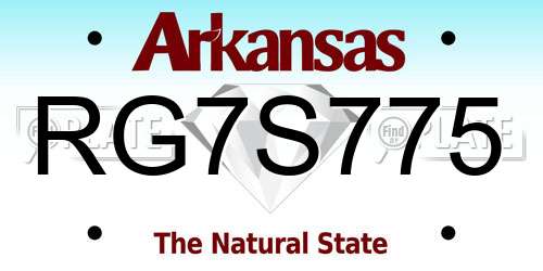 RG7S775 Arkansas License Plate