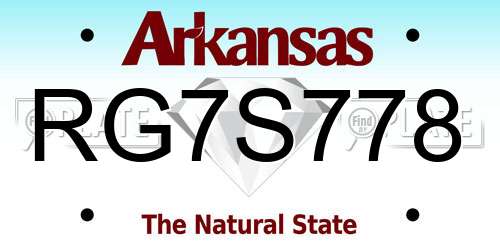 RG7S778 Arkansas License Plate