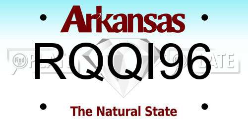 RQQI96 Arkansas License Plate
