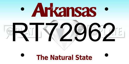 RT72962 Arkansas License Plate
