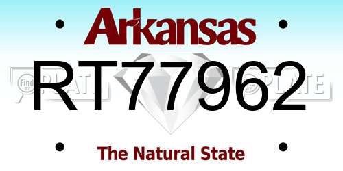 RT77962 Arkansas License Plate