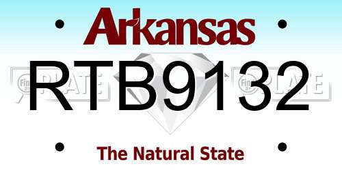 RTB9132 Arkansas License Plate