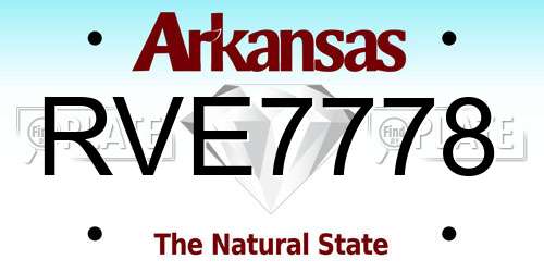 RVE7778 Arkansas License Plate