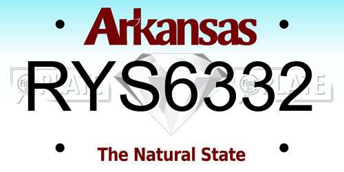RYS6332 Arkansas License Plate
