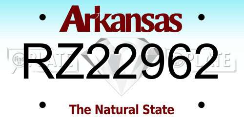 RZ22962 Arkansas License Plate