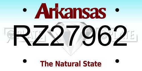 RZ27962 Arkansas License Plate