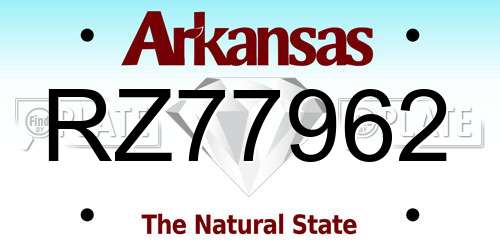 RZ77962 Arkansas License Plate