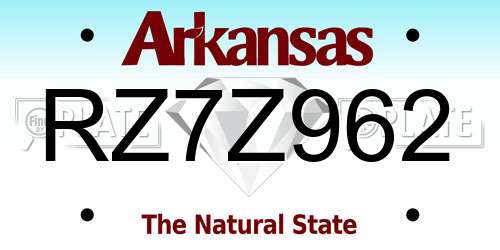 RZ7Z962 Arkansas License Plate