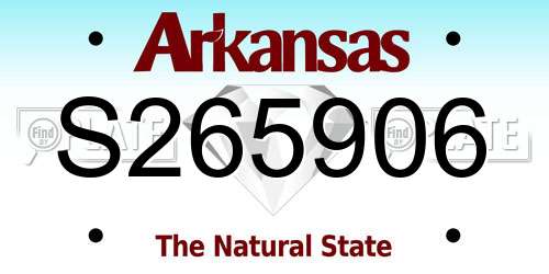 S265906 Arkansas License Plate