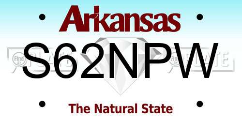 S62NPW Arkansas License Plate