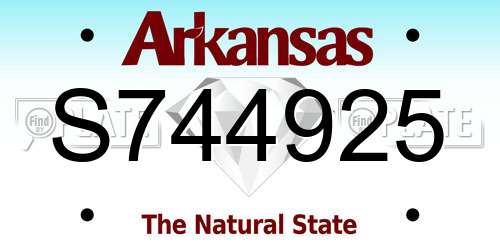S744925 Arkansas License Plate