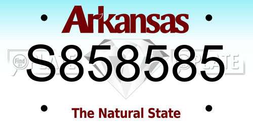 S858585 Arkansas License Plate