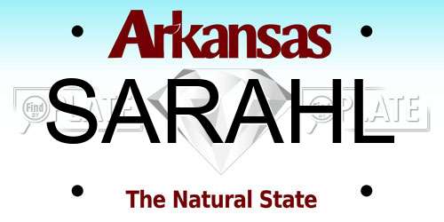 SARAHL Arkansas License Plate