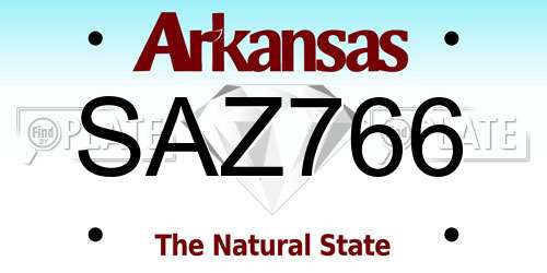 SAZ766 Arkansas License Plate