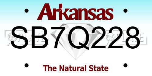 SB7Q228 Arkansas License Plate