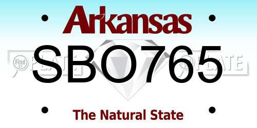 SBO765 Arkansas License Plate