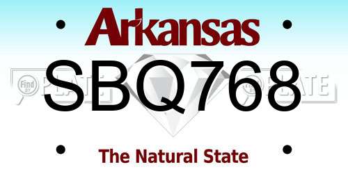 SBQ768 Arkansas License Plate