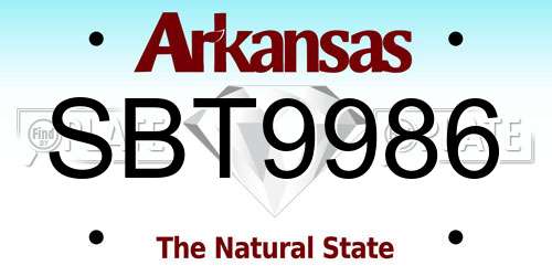 SBT9986 Arkansas License Plate