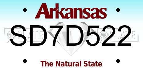 SD7D522 Arkansas License Plate