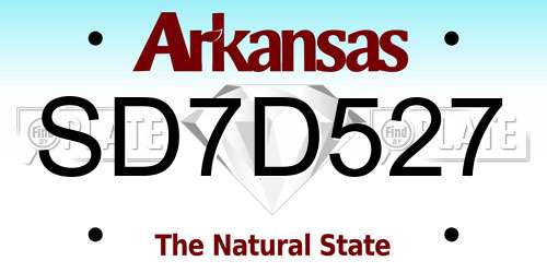 SD7D527 Arkansas License Plate