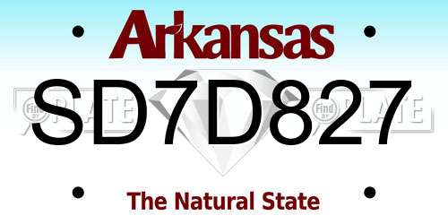 SD7D827 Arkansas License Plate